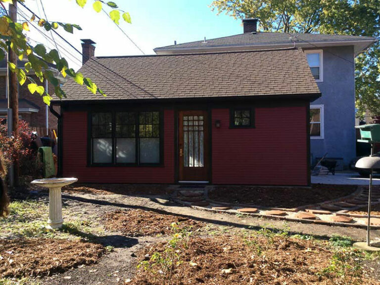red custom built home office in IL