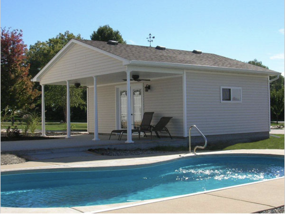 tan pool house with double doors in IL